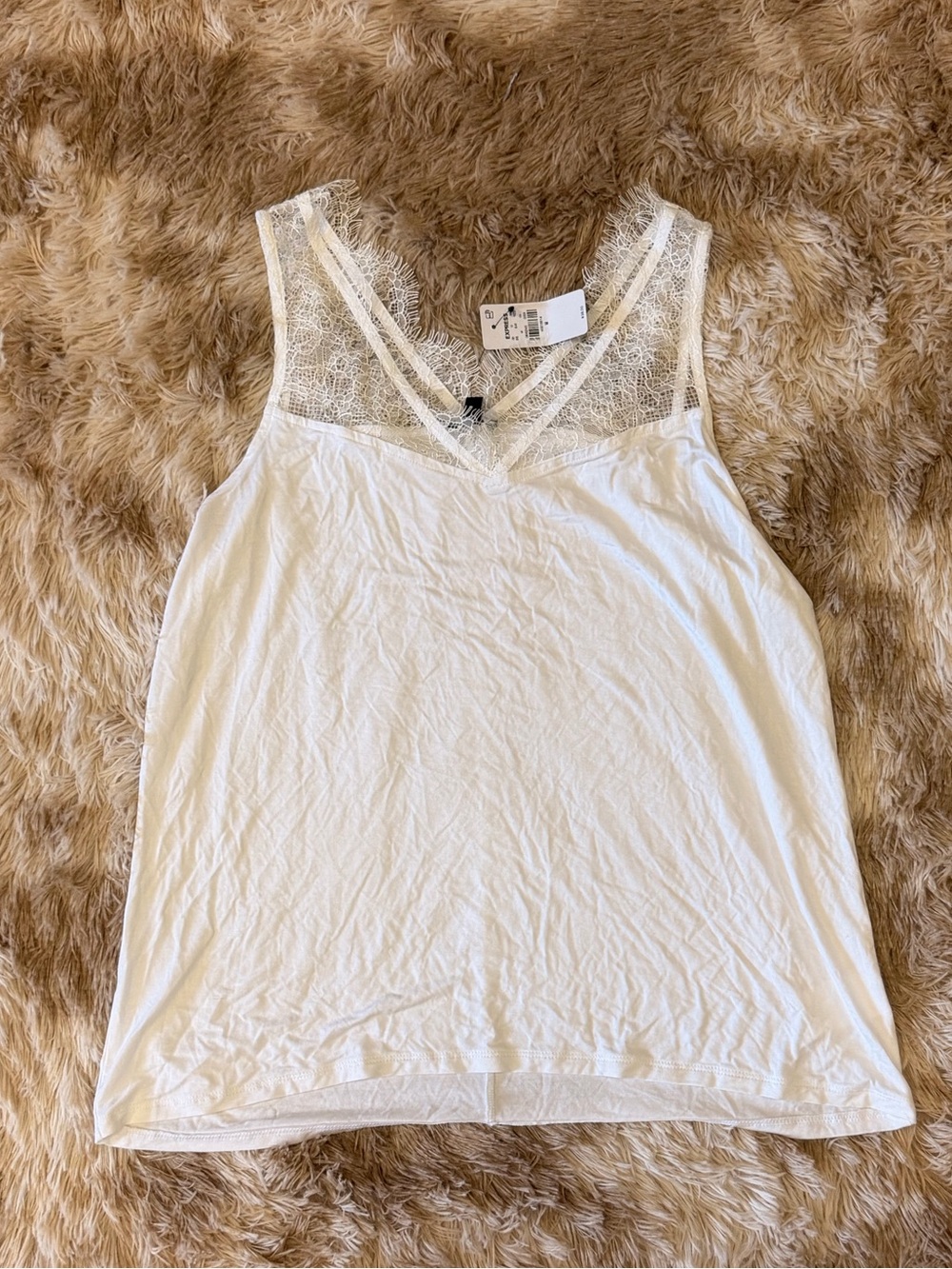 Express White Lace V-Neck Tank Top